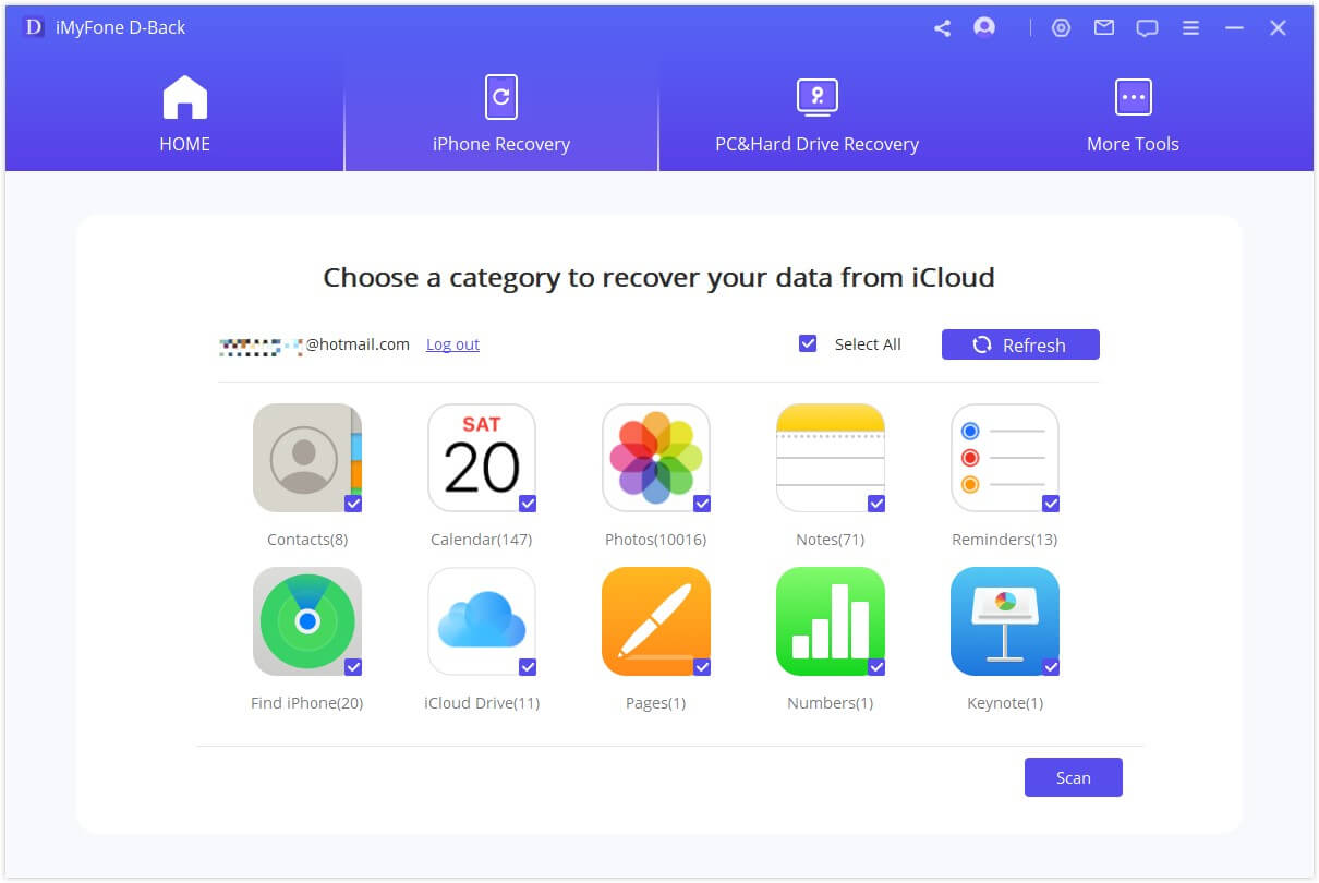 select types of data from icloud account